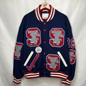FW25 2025 Supreme NYC 94 Drill Team Varsity Jacket Navy Blue L